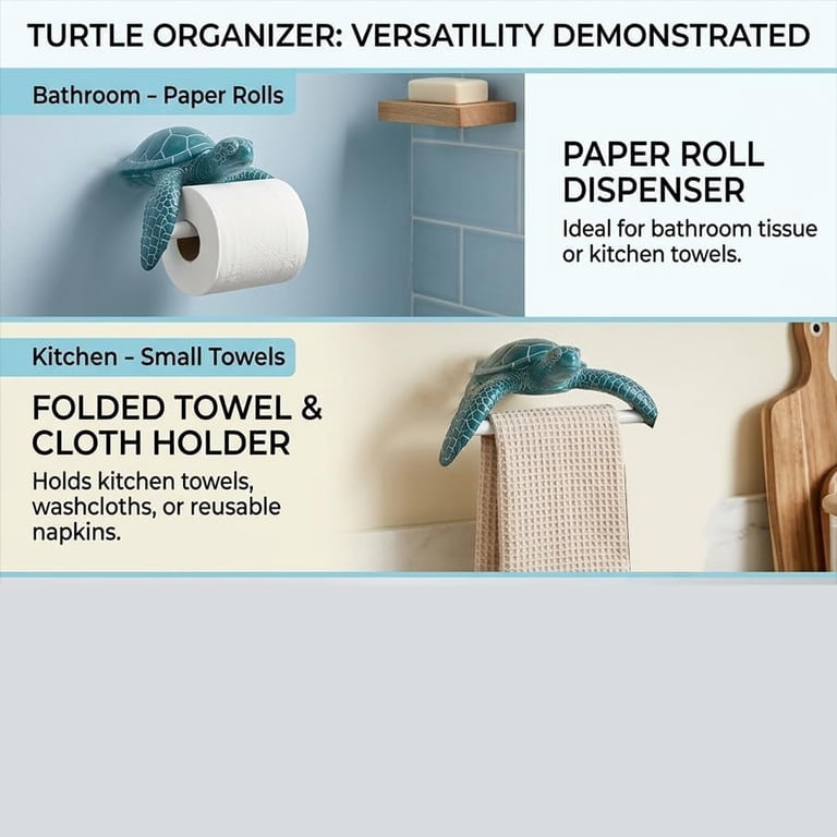 Ocean Animal Toilet Paper Holder – 3D Printed Sea Turtle Or Shark Bathroom Decor, Coastal Nautical Wall Mount, Funny Marine Theme Accessory