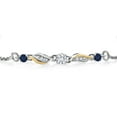 thumbnail image 2 of Gem Stone King 925 Sterling Silver and 10k Yellow Gold White Lab Grown Diamond and Blue Sapphire Tennis Bracelet for Women (0.33 Cttw, Gemstone April Birthstone, Fully Adjustable up to 9 inch), 2 of 3