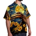 thumbnail image 2 of Crocodile Starry Sky Sunflower Men's Short Sleeve Button Down Beach Shirts, Casual Printed Summer Unisex Tops, 2 of 6