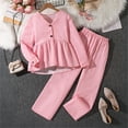 thumbnail image 2 of REDARER Girls' Solid Color V-Neck Ruffled Long Sleeve Top & Casual Pants 2-Piece Fall Elegant Outfit,7-8 Years, 2 of 9