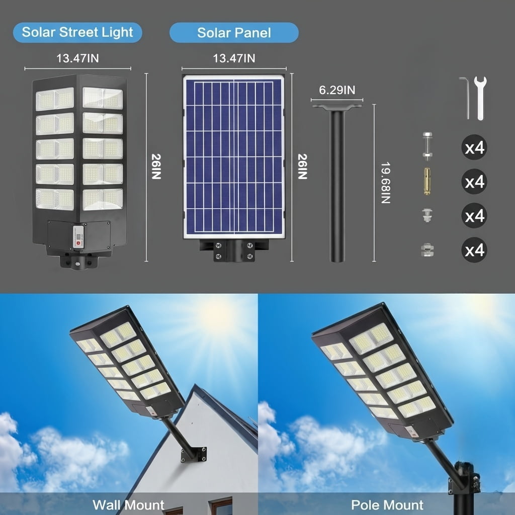 Hoodink Solar Street Light Outdoor, Motion Sensor LED Light, IP65 Waterproof, Dusk to Dawn with Remote Control