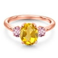 thumbnail image 3 of Gem Stone King 18K Rose Gold Plated Silver Yellow Citrine and Pink Lab Grown Diamond Engagement Ring for Women | 2.00 Cttw | Oval 9X7MM | Gemstone November Birthstone | Size 8, 3 of 6