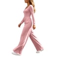 thumbnail image 6 of Edvintorg Rompers for Women One Piece Square Neck Long Sleeve Loose Casual Jumpsuit with Wide Leg Pant Trendy Womens Clothes S-2XL Pink, 6 of 6
