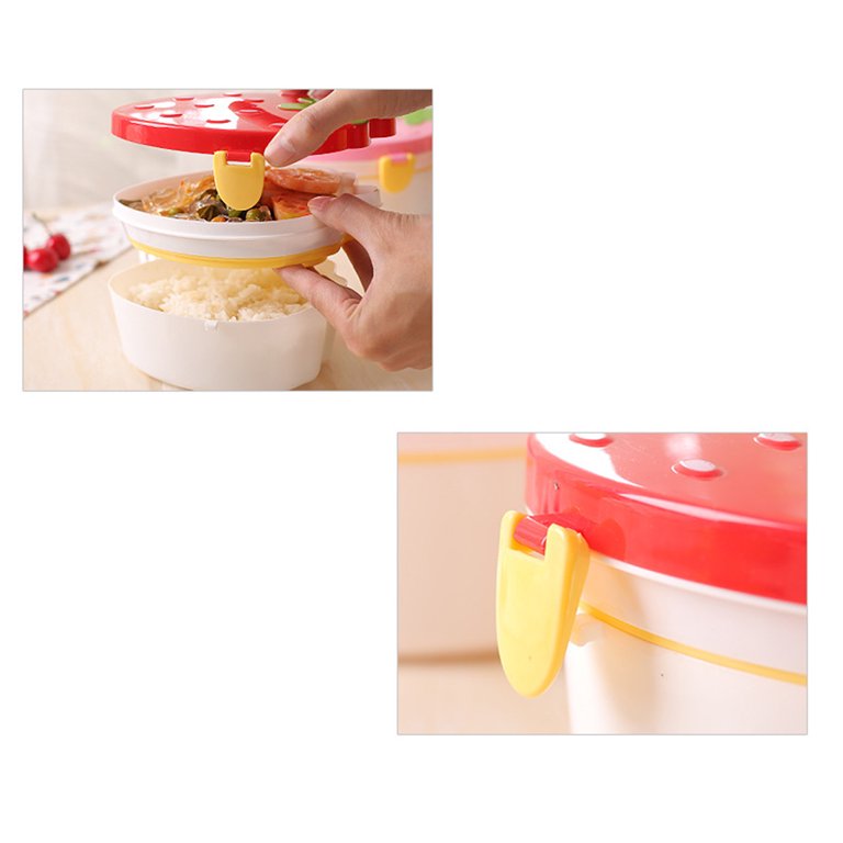 Kids Cute Strawberry Shape Lunch Box With Fork Spoon 2 Layer Food
