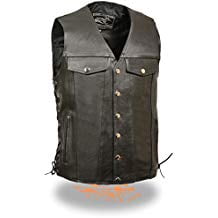 Men’s Black Side Laces Biker Leather Motorcycle Vest with Concealed Gun