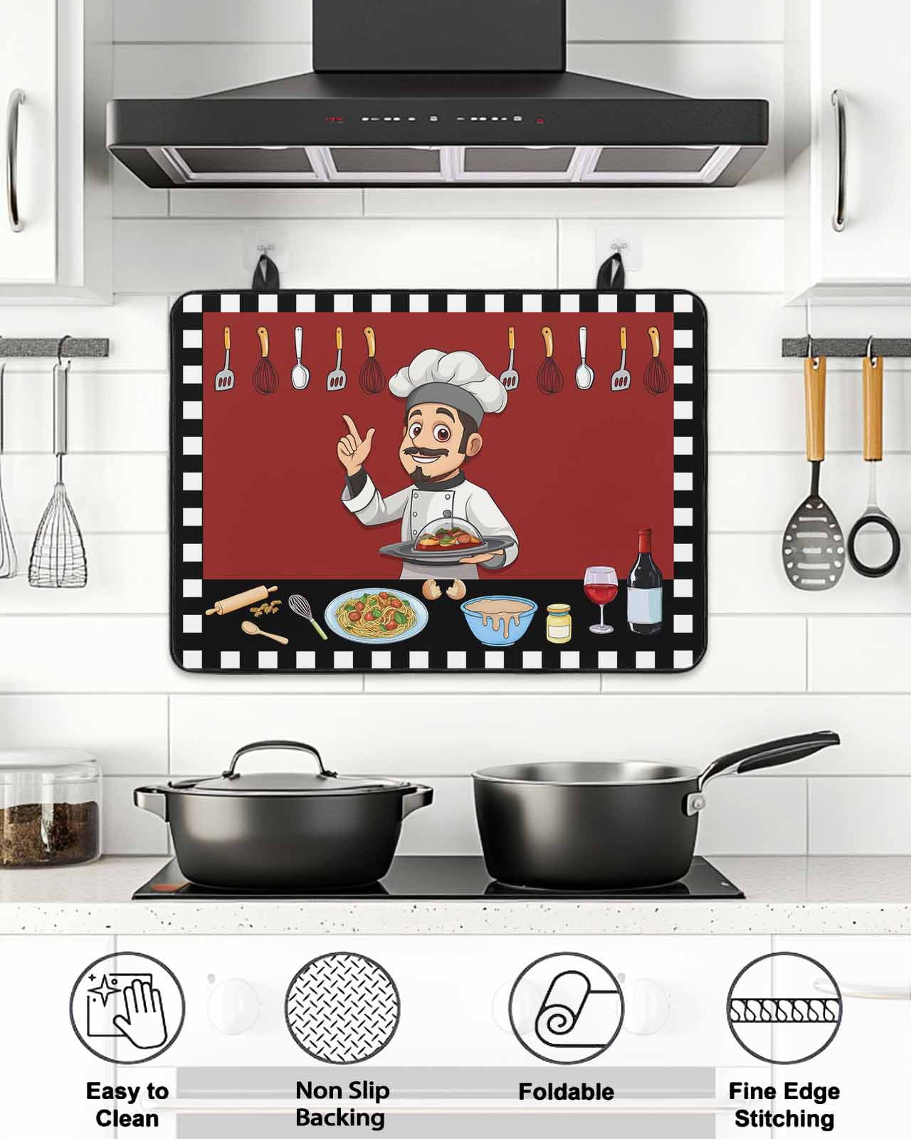 Stove Top Covers for Electric Stove, Cheg Red Glass Stovetop Cover Protector, Black White Check Buffalo Plaid Grid Lattice Induction Cooktop Protector Oven Mat for Kitchen Countertop 28.5"x20.5"
