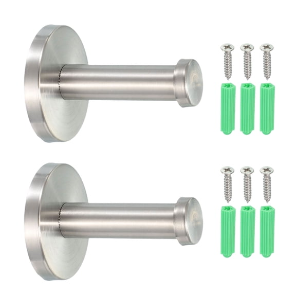 Uxcell 2 Pcs Stainless Steel Bathroom Towel Hooks, 2x0.5 Inch Heavy Duty Robe Coat Hooks Round Wall Mounted Hook with Screws for Bedroom Kitchen Closet Cabinet, Silver