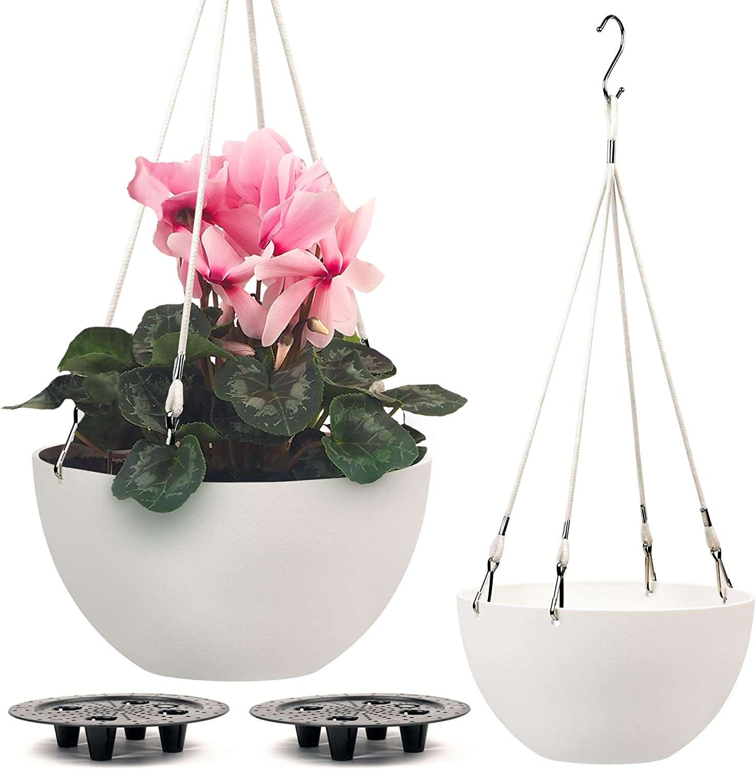 2X Self Watering Hanging Planters (10" Inch) Hanging Plant Pot (White) Hanging Planters for