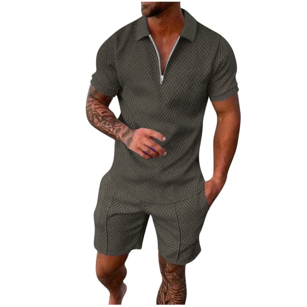 Trajes para Hombres Traje de Ajuste Clásico, Pantalones Cortos de Manga Corta Casual Solapa Color Sólido para Uso Al Aire Libre Y Diario