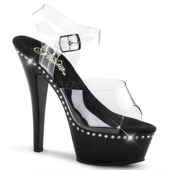 PLEASER KISS-208LS Women's 6" Heel 1 3/4" platform Ankle Strap Sandal Rhinestone