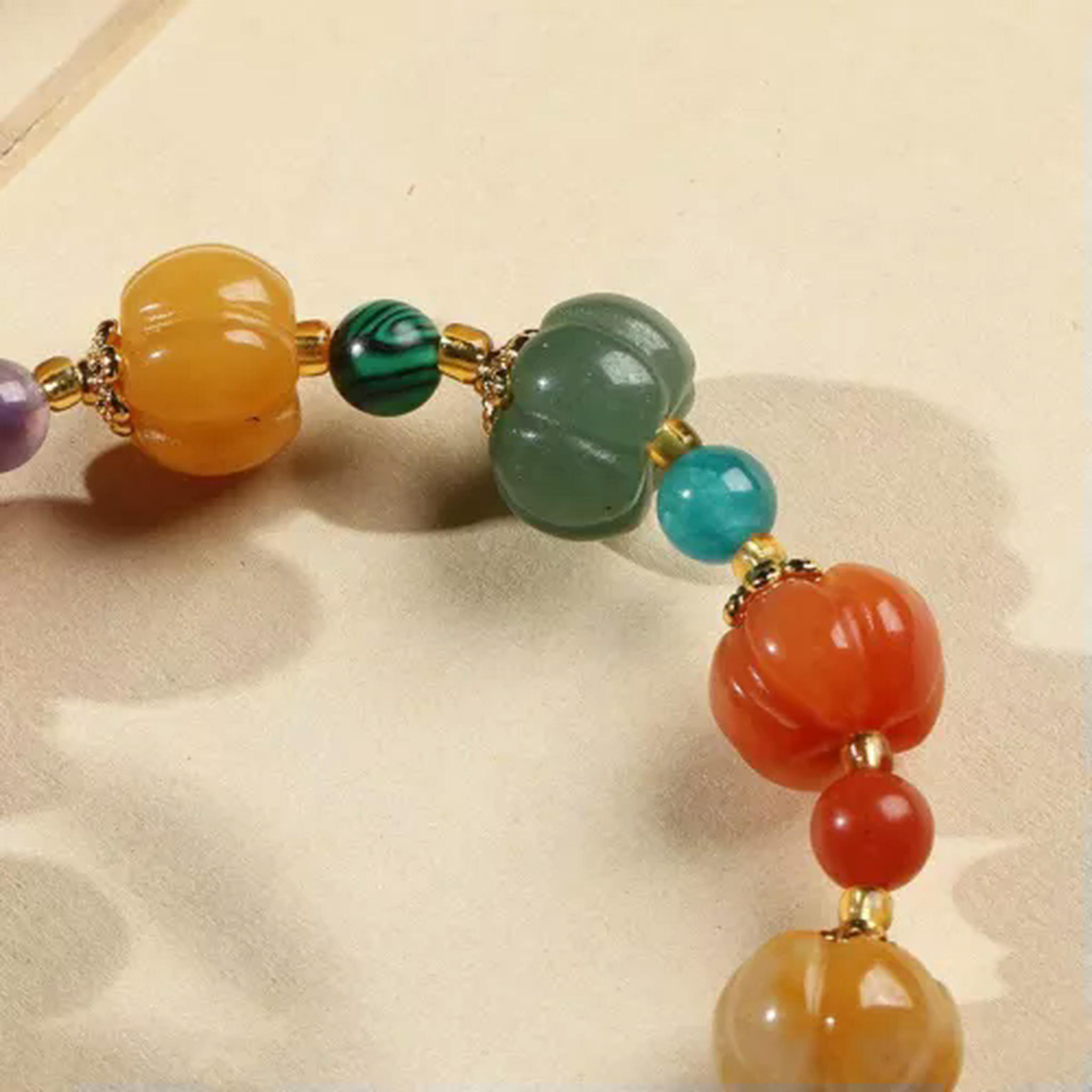 EOEMY Natural Gold Jade Pumpkin Beads Beaded Bracelets For Women Lady Gourd Pendant-Gourd