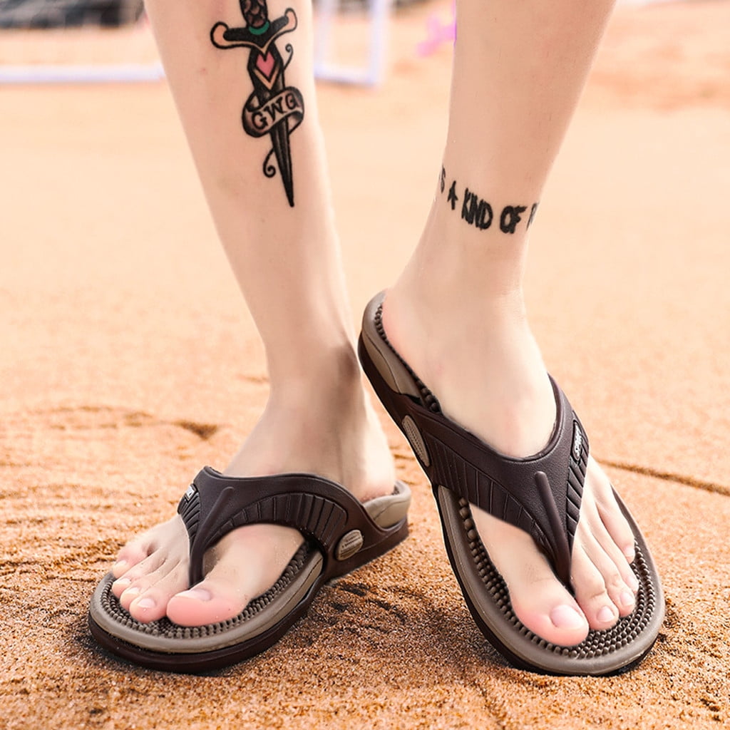 Mens Sandals Genuine Leather Closed Toe Sliders Summer Sports Flats Flip Flops