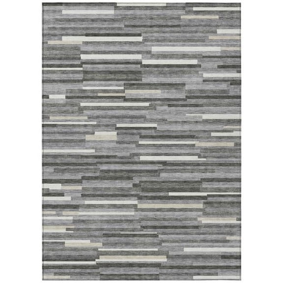 HomeRoots 593112 9 x 12 ft. Gray & Ivory Striped Washable Indoor & Outdoor Rectangle Area Rug