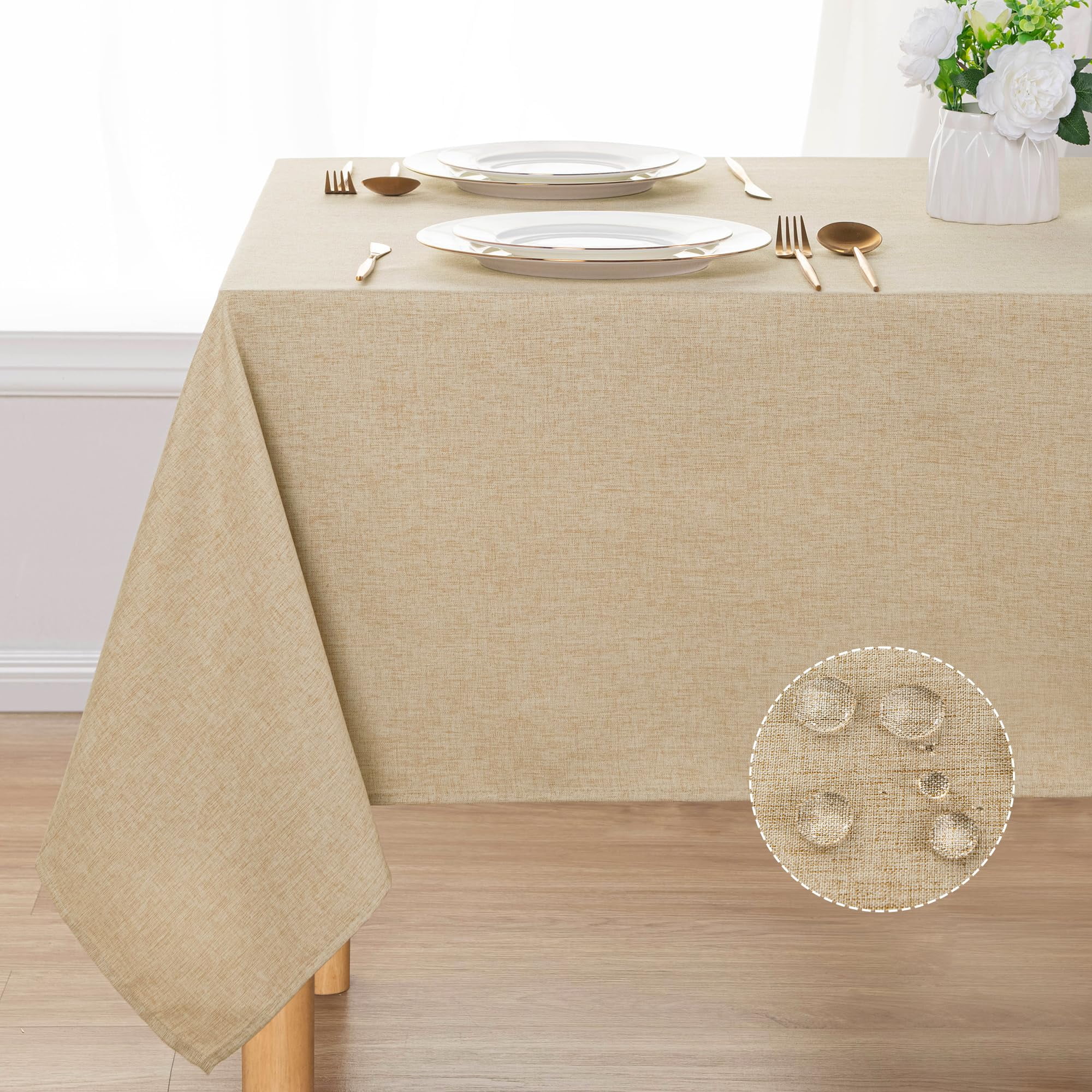 EHouseHome Heavy Duty Tablecloth With White Lace - 52x70 Inch Rectangle Waterproof, Wrinkle & Stain Resistant - For Dining, Weddings, Parties, Indoor/Outdoor Use