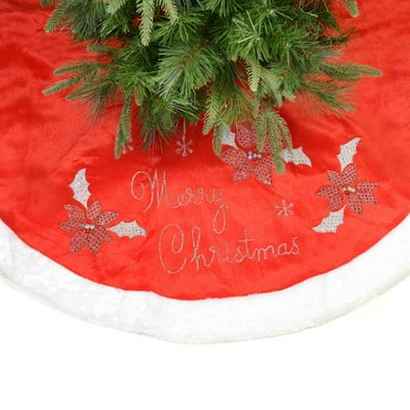 48 Velvet Merry Christmas And Poinsettia Embroidery Tree Skirt 48 Velvet Merry Christmas And Poinsettia Embroidery Tree Skirt