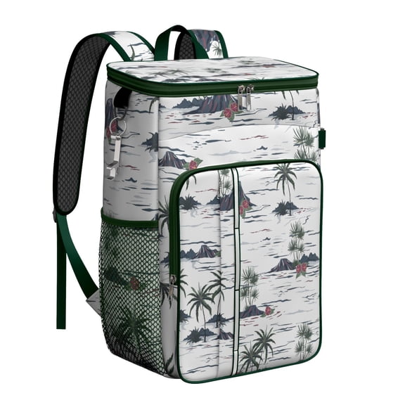 Aloha Coastal Insulated Backpack Cooler, Leakproof Cooler Bag with Boho Tropical Print for Beach Day, Picnic and Camping