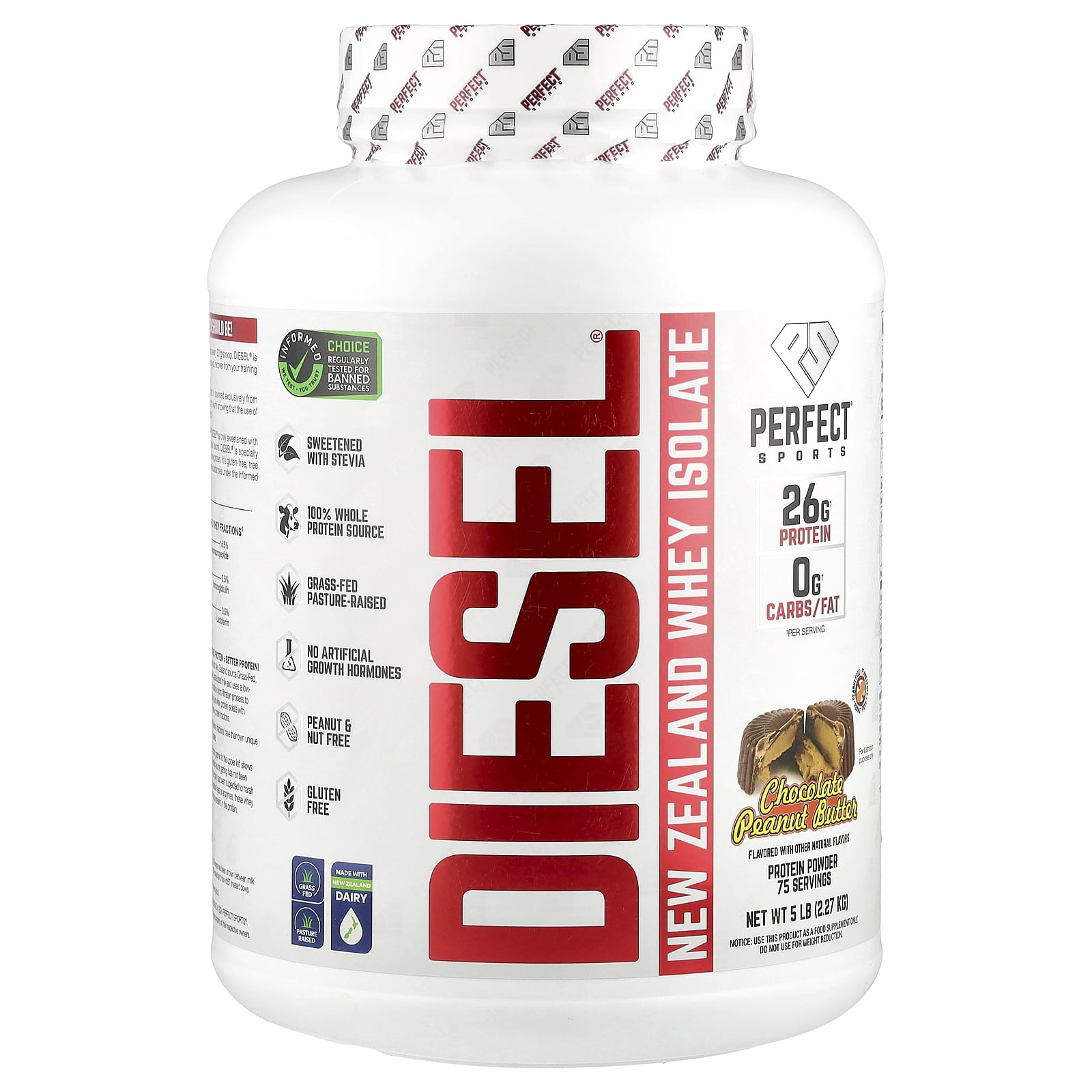 PERFECT Sports Diesel®, New Zealand Whey Isolate, Chocolate Peanut Butter, 5 lbs (2.27 kg)