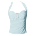 thumbnail image 4 of Wang6 Ribbed Tank Tops for Women Halter Sleeveless Scoop Neck Tops Summer Slim Fit Solid Tees T Shirts Blue S, 4 of 6
