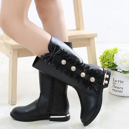 

〖Roliyen〗Girls Boots Kids Baby Girls Princess Shoes Fashion Bowkont Lace Knee Boots