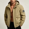 thumbnail image 4 of YLSDY Mens Badge Detail Hooded Hiking Jacket Men Short Zip Outer Coat, Adjustable Drawstring Hood Windproof Seams for Outdoor Adventures Khaki XXXXXL, 4 of 9