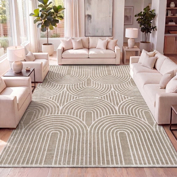 JONATHAN Y SANDSTONE 5 x 8 Area Rug, Ariana Art Deco Striped Arches Two-Tone - Beige/Cream, SND100A-5