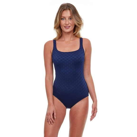 Gottex Women's Standard Sea Shells Square Neck One Piece, Navy, 38