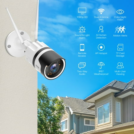 security outdoor c190 zosi ip67 80ft detection alert waterproof ai 1080p vision wireless human camera audio smart night way