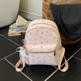 thumbnail image 4 of Floral School Backpack, PU Leather Waterproof Backpack with Pendant, Heavy Duty Mini Bookbag for Travel Work College, Pink, 4 of 10
