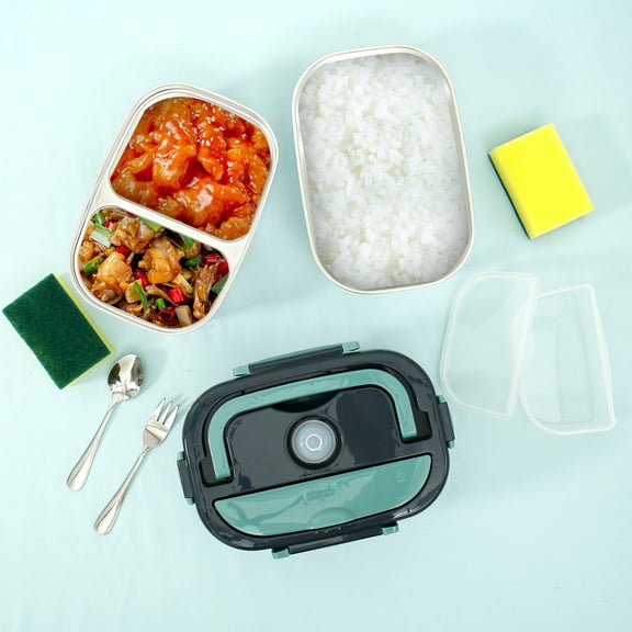 Electric Heated Food Box 100 W US Portable Electric Food Warmer Box with 2Pcs 1.5 L Stainless Steel Container Quick Heating Car Electric Food Warmer for Car Office Work