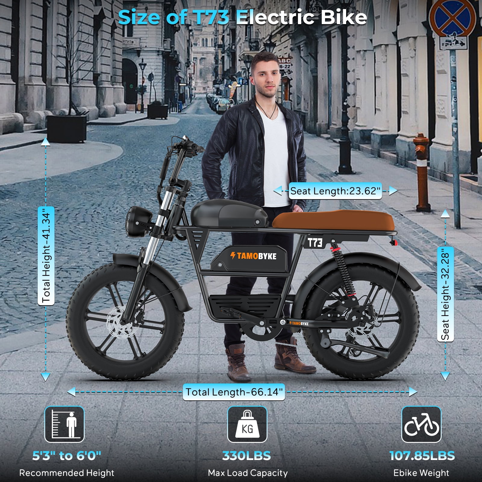 Tamobyke Electric Bike for Adults, 1500W 33mph 48V 36.4Ah Dual Battery Mountain Ebike,20" Fat Tire Full Suspension UL2849