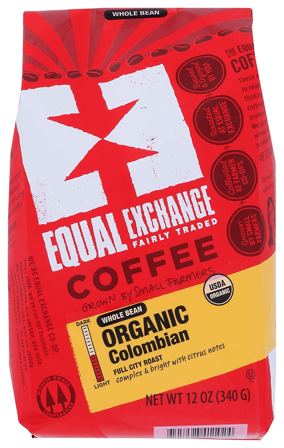 Equal Exchange Organic Columbian Whole Bean Coffee 12 oz Pack of 2