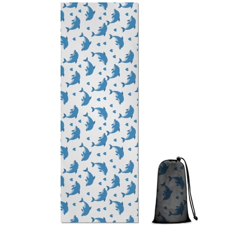 74x26 Inch Yoga Towel Sweat Absorbent Non-Slip Mat for Hot Yoga Pilates & Fitness Dolphin Heart White Pattern