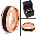 thumbnail image 5 of Charming Jewelers Tungsten Wedding Band Ring 8mm for Men Women Comfort Fit 18K Rose Gold Plated Plated Black Carbon Fiber Beveled Edge Polished Lifetime Guarantee, 5 of 5