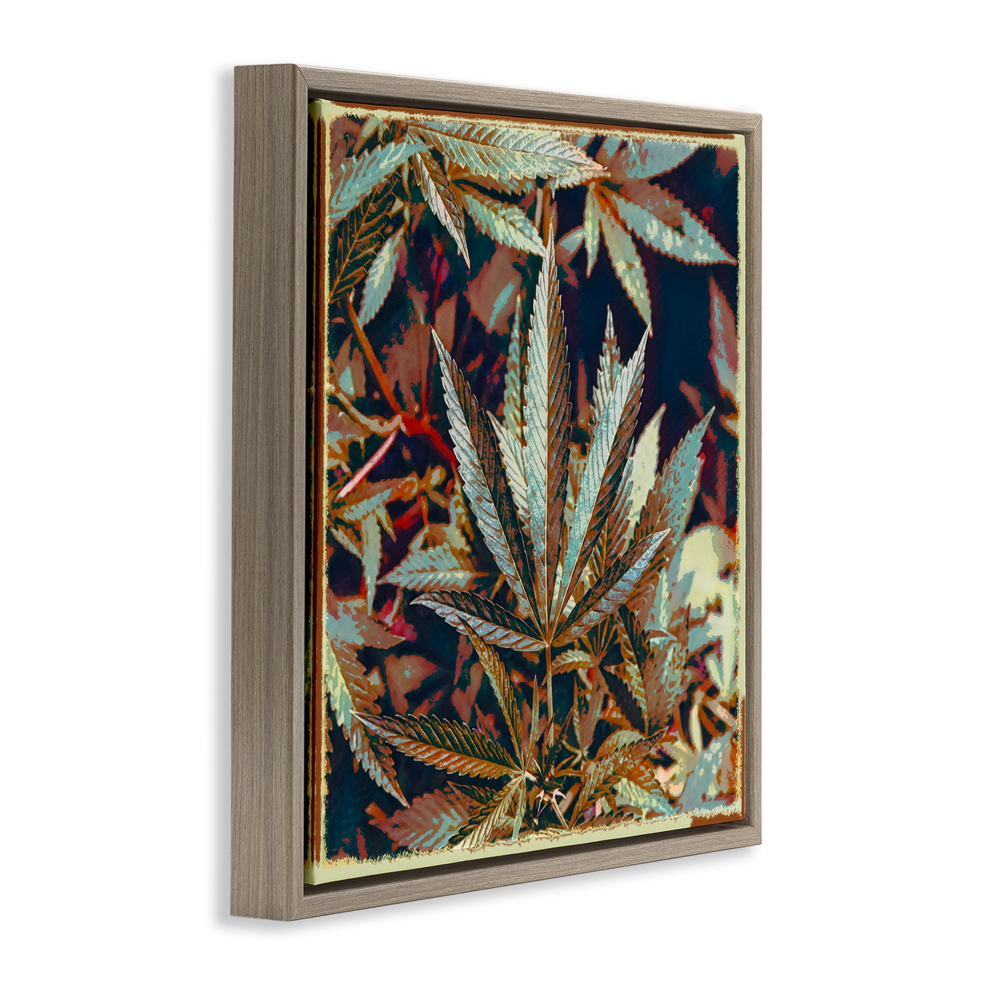 Stupell Industries Heavy Metal Cannabis Plants & Flowers Painting Brown Floater Framed Canvas Art Print Wall Art, 18 x 18