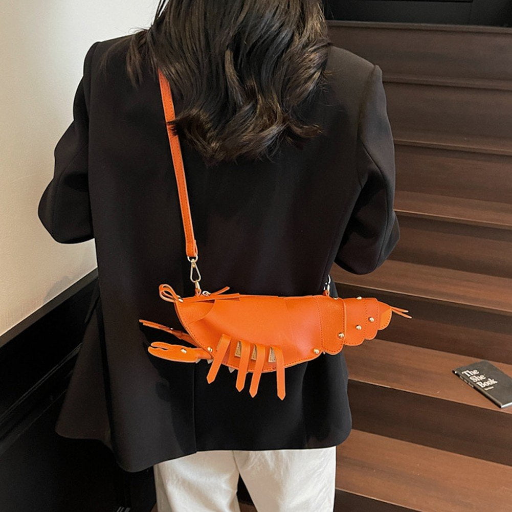 Jiibva Lobster Shaped Crossbody Bag for Women Unique Rivets Lobster Design Shoulder Bag Stylish Handbag Purse for Women Teen