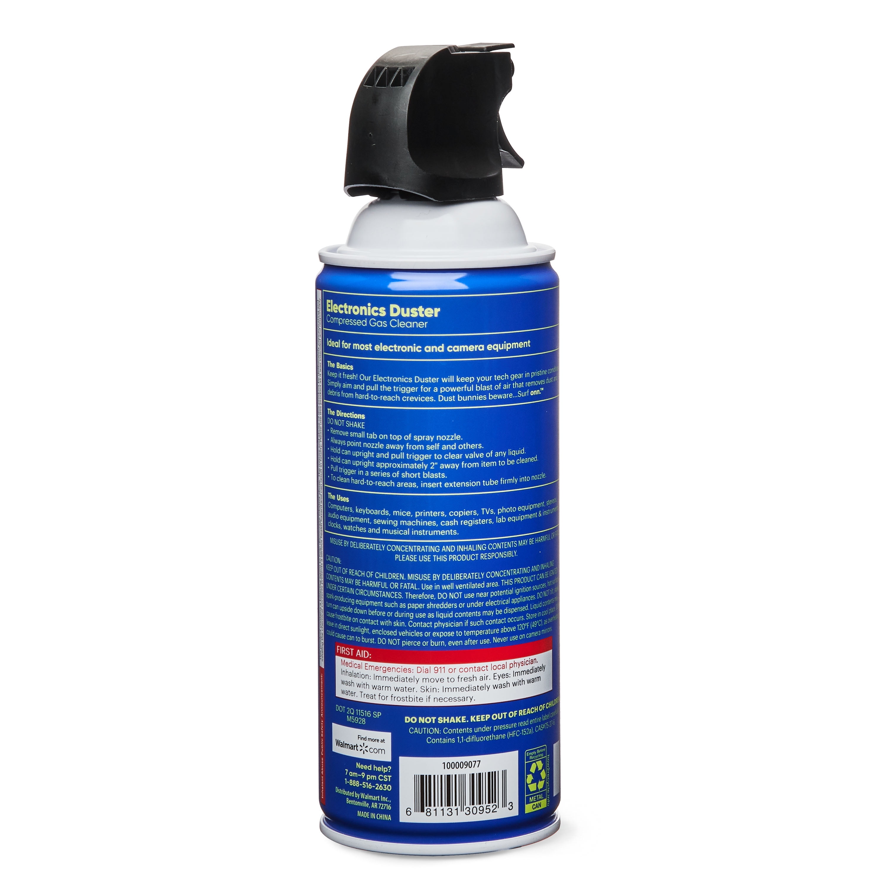 onn. Electronics Duster Compressed Gas Cleaner, 10 oz, 2-Pack, Length 2.56, Width 5.20, Height 8.39 inches
