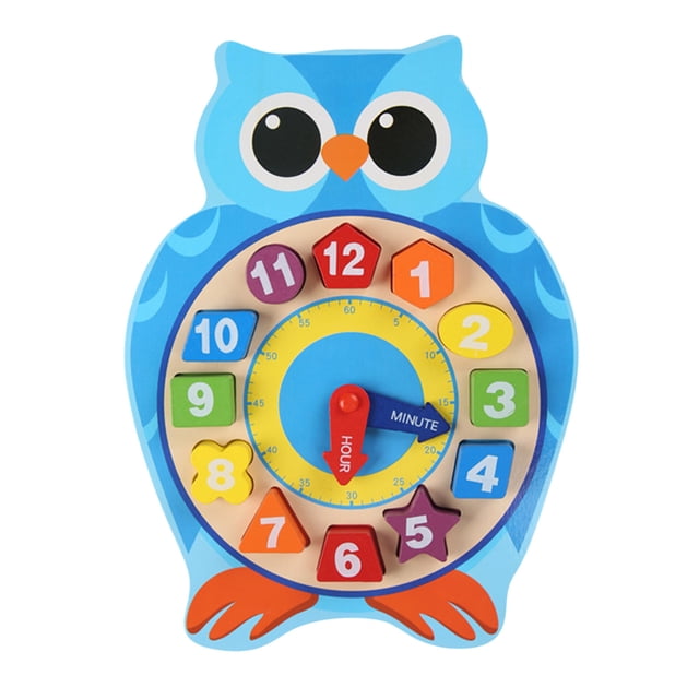 Blue Wooden Digital Clock Learning Toy For Kids Time Teaching Educational Puzzle Number Shape Sorting Fine Motor Skills Activity Size 11.50 Inches