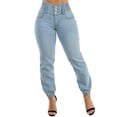 thumbnail image 6 of Moda Xpress Women's Juniors Butt Lift 3 Button Spandex Waist Jogger Jeans Light Wash 10160X, 6 of 9