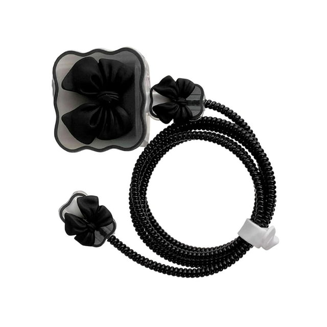 TISHITA Chargers Cable Protective Cover ,Cute Fast Charger Protector, 3D Protective Case Bow Knot Black