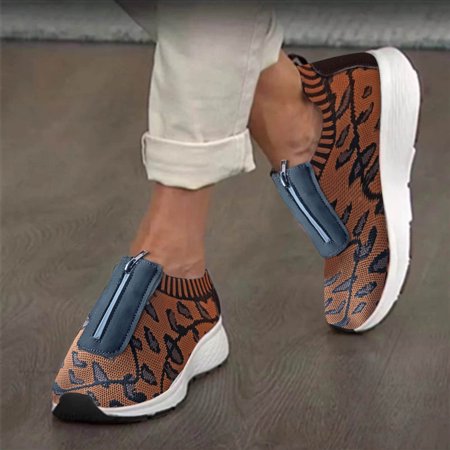 

Aayomet Women Sneakers Women s Leopard Zipper Casual Print Breathable Mesh Flat Fashion Front Women s Brown 9.5