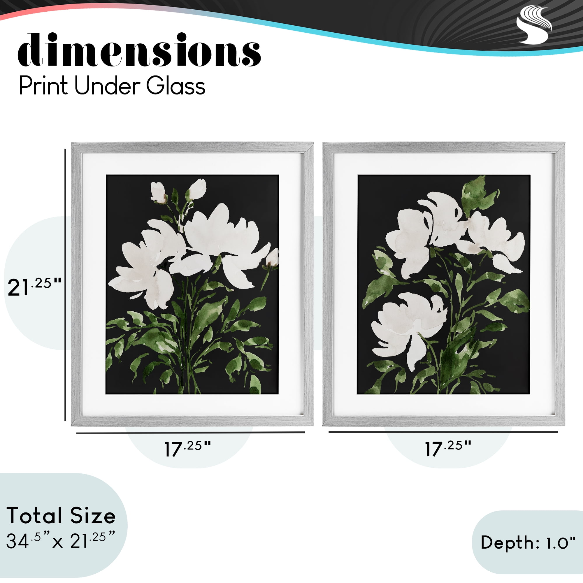 Stupell Industries White On Black Blooms 2 Piece Gray Framed Print Under Glass Set, design by Lucille Price