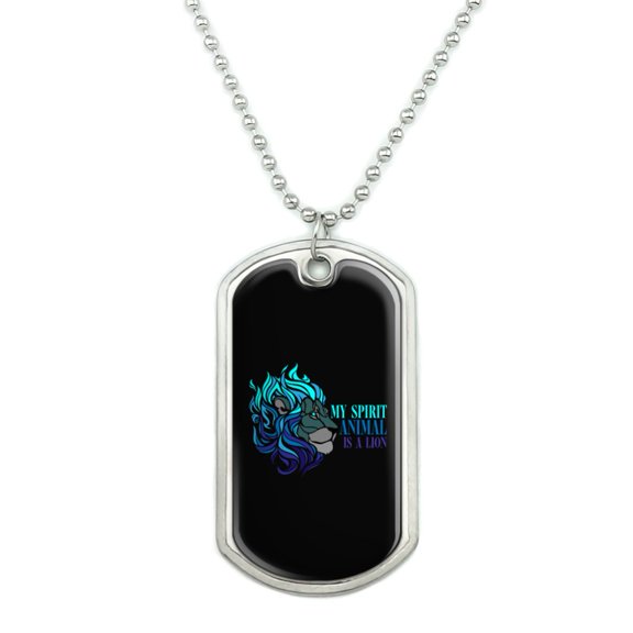 My Spirit Animal is a Lion Military Dog Tag Pendant Necklace with Chain