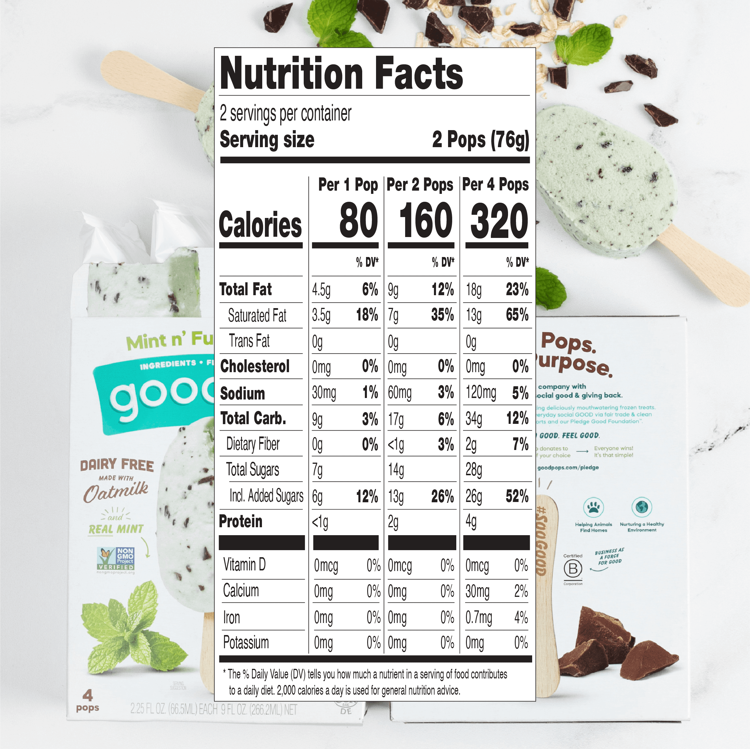 GoodPop Mint n' Fudge Chip Dairy-Free Smooth Oat Milk Frozen Dessert Bars, 4 Pack