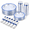 Clear and Blue, variant on Clear and Black 350-Piece Disposable Party Dinnerware Set Serves 50 Guests