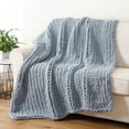 thumbnail image 3 of Battilo Bluish Grey Chunky Knit Throw Blanket,Handmade Cable Knit Crochet Blanket for Home Decor,50"x60", 3 of 8