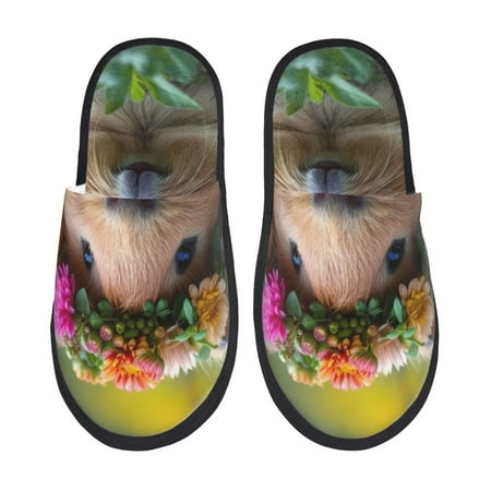 Balery Flower Crown Guinea Pig Slient Indoor Furry Fleece Comfort House Shoes Soft Non-Slip Home Shoes Cotton slippers House Slippers-- Medium