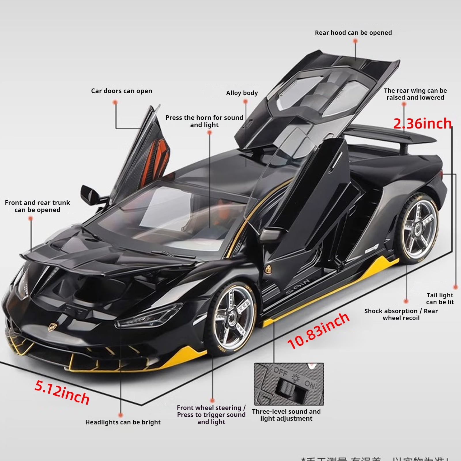 Anmyjuly 1:18 scale LP770 sports car model kits with Alloy Body, Shock Absorption Tires, Simulated Lights & Sound, Steerable Front Wheels & Adjustable Rear Wing, die cast metal toy cars
