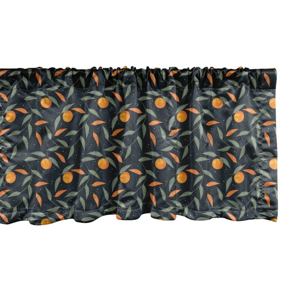 Ambesonne Tangerine Window Valance, Citrus Fruits Branches, 54" X 18", Dark Night Blue Marigold