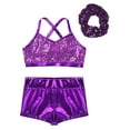 thumbnail image 3 of LiiYii Kids Girls Ballet Jazz Dance Outfit Gymnastic Crop Top with Shorts Hair Tie Set Purple 10, 3 of 7