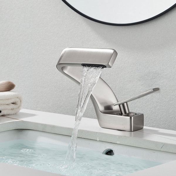 Waterfall Bathroom Sink Faucet Brushed Nickel 1 Hole Vanity Basin Mixer Single Handle Tap